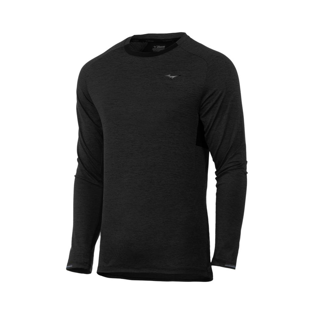 Mizuno Alpha Long Sleeve Férfi Futópóló Fekete PWU931465